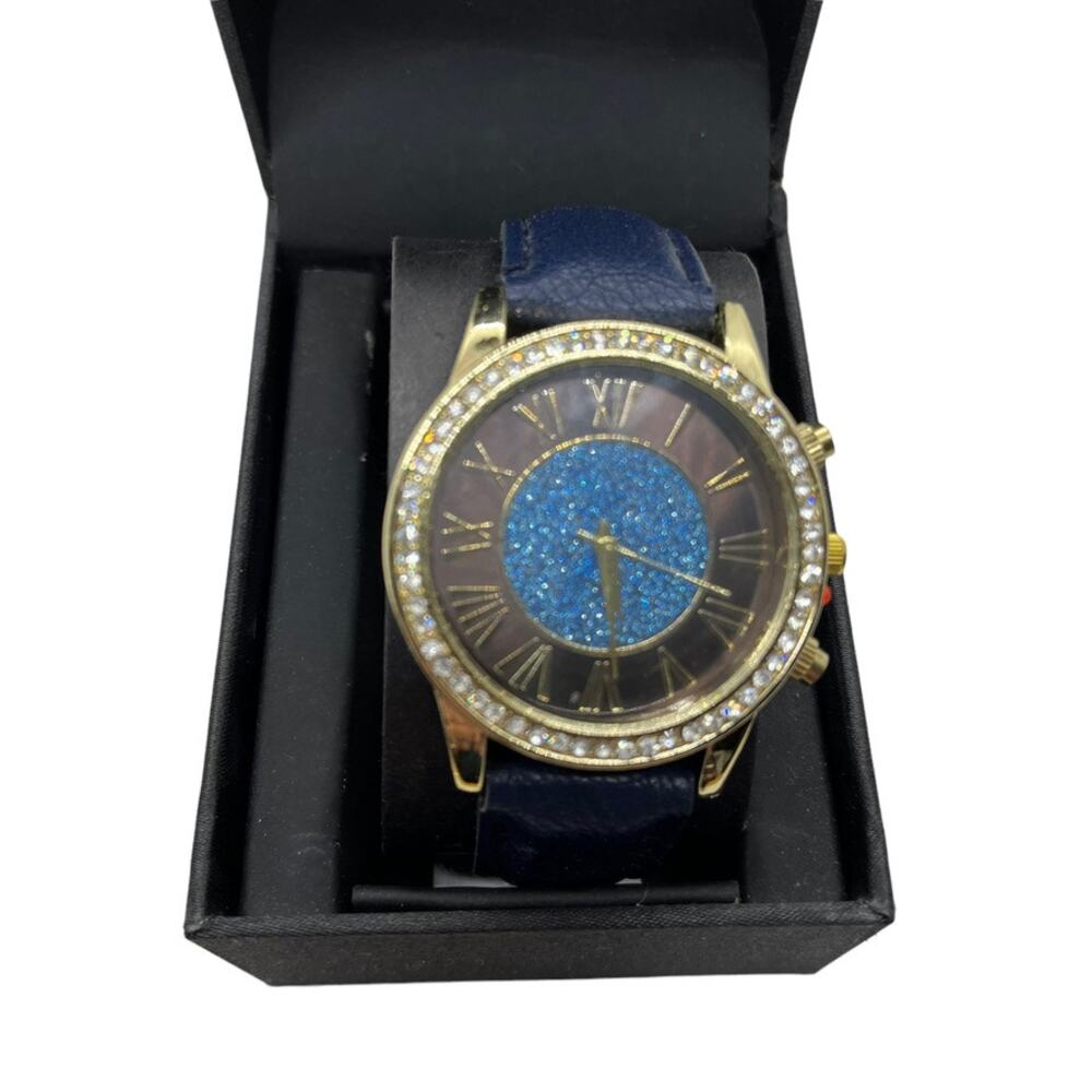 Jessica Carlyle Women's Watch Blue Gold Jeweled Case New In Box Needs Battery
